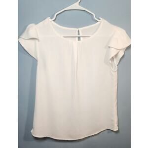 Anne Klein Blouse Womens size Medium White Sheer Ruffled Minimalist Cleangirl